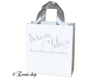 Buste di benvenuto personalizzate per matrimonio – Elegante bomboniera di ringraziamento, nastro argentato (set da 25)