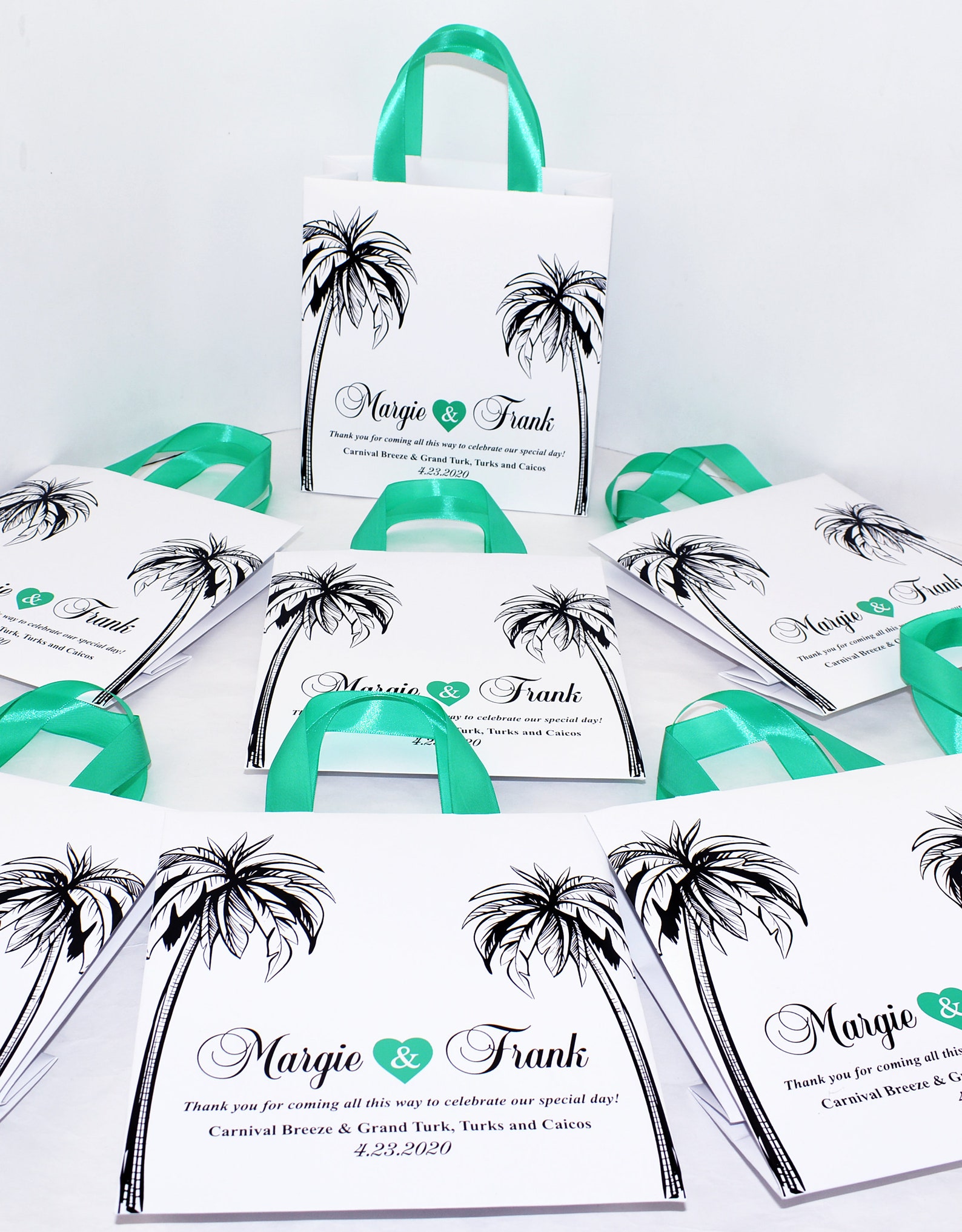 30 Beach Wedding Bags With Mint Satin Ribbon Handles Etsy