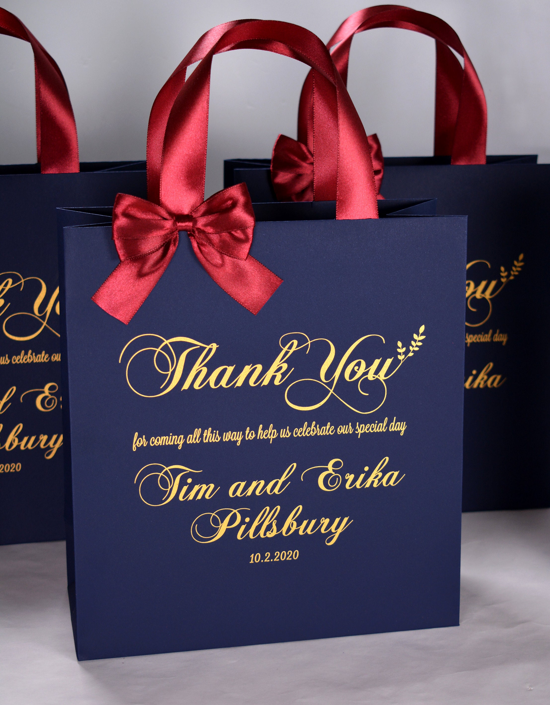 Source Elegant Wedding Welcome Bags With Navy Blue/Red Satin