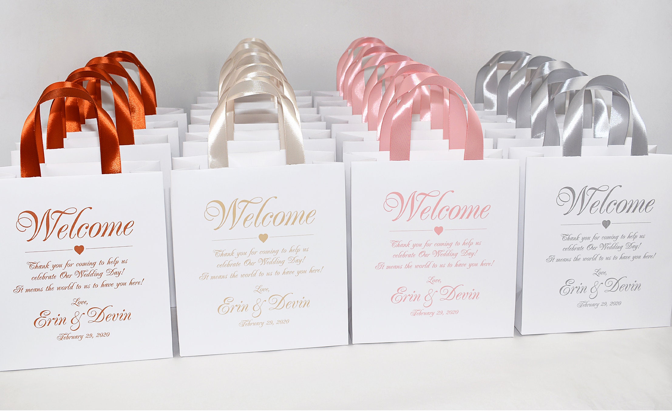 20 Blush Wedding Welcome Bags With Satin Ribbon Handles and | Etsy
