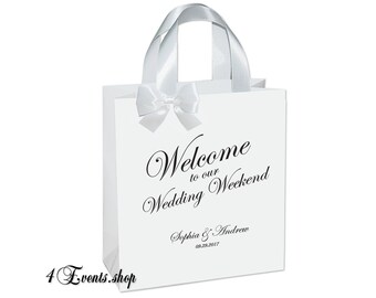 Bolsas de bienvenida de boda personalizadas: elegantes regalos con cinta de raso (juego de 20)