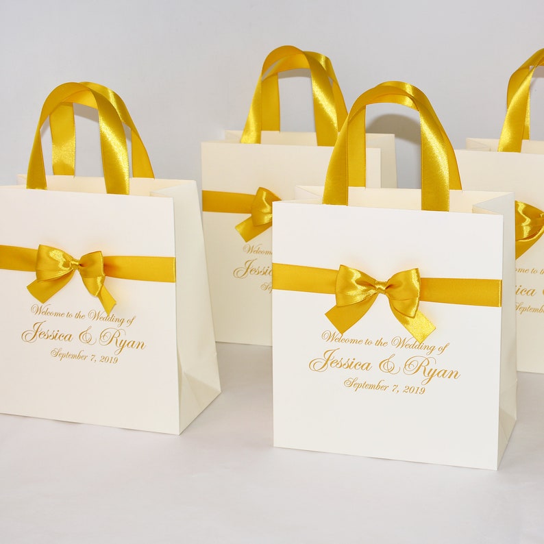 25 Ivory & Gold Wedding Welcome Bags With Ribbon Handles Bow - Etsy