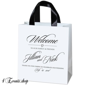 20 Elegant Wedding Welcome Bags with satin ribbon handles and your names - Personalized wedding gifts and favors for out of town guests