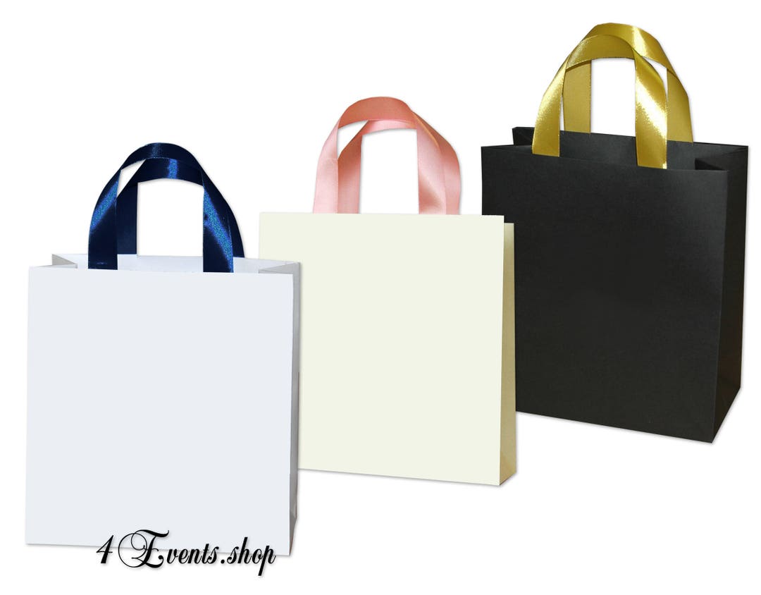Blank Paper Gift Bags With Any Color Satin Ribbon Handles Elegant