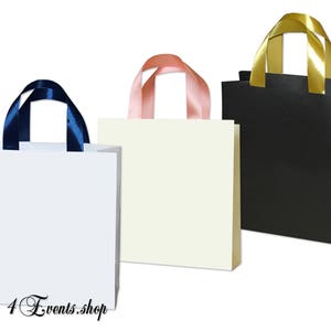 Blank Paper Gift Bags with any color satin ribbon handles - Elegant Wedding or Party gifts and favors for your guests