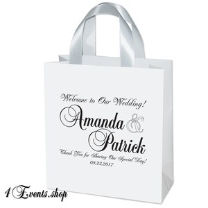 25 Thank you Wedding Welcome Bags with satin ribbon handles and your names - Elegant personalized wedding gifts and favors for guests