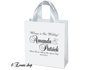 Bolsas de bienvenida de boda personalizadas: elegantes bolsas de regalo con cinta de raso (juego de 25)