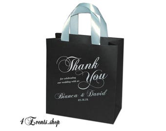 Personalized Black Wedding Welcome Bag – Elegant Favor with Satin Ribbon