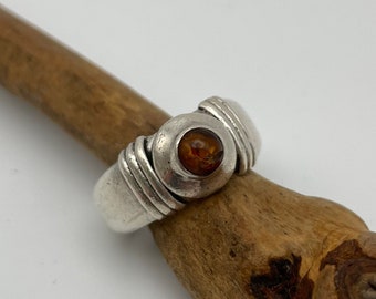 Vintage Amber Stone Sterling 925 Silver Ring Size 7