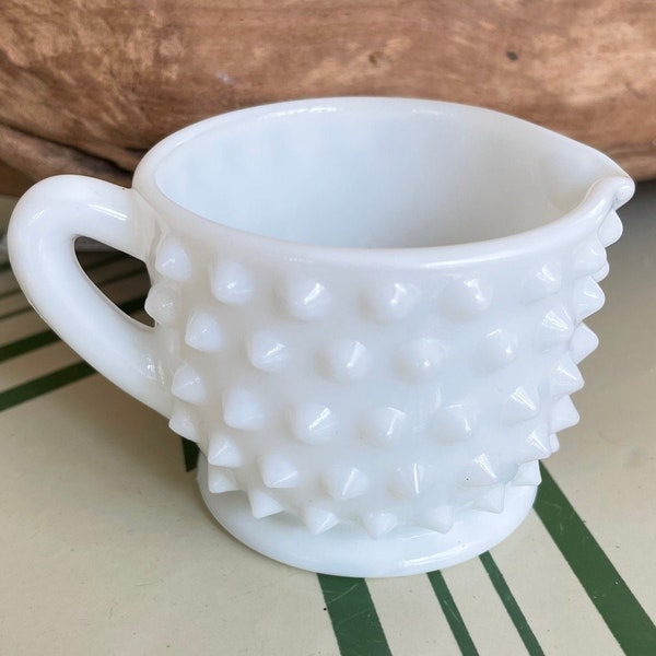 Vintage Hobnail Milk Glass Creamer / Mid-Century Demitasse Cup / Retro Kitchen Glassware