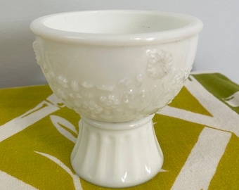 Vintage Avon Milk Glass Dish / Floral Pattern Candle Holder, Candy Dish, Jewelry Dish / Small Bowl / Home Decor