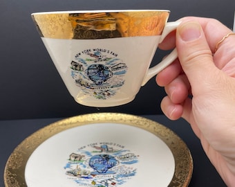 Vintage New York World's Fair Tea Cup and Saucer Set Circa 1961 / Collectible NYWF Unisphere by United States Steel / Mid Century USA