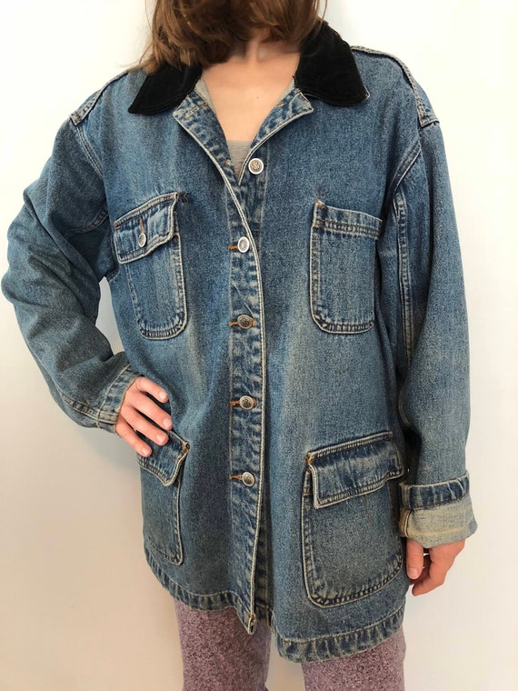 Vintage 80s Denim Bill Blass Coat Size Medium / O… - image 1