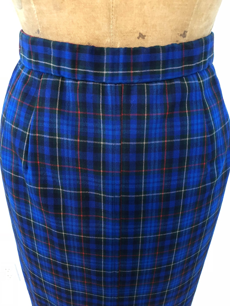 Vintage 60s Pendleton Originals Blue Plaid Skirt Long Wool Skirt 1960/'s Long Pencil Skirt with Pockets Fall or Winter Size 10 Skirt