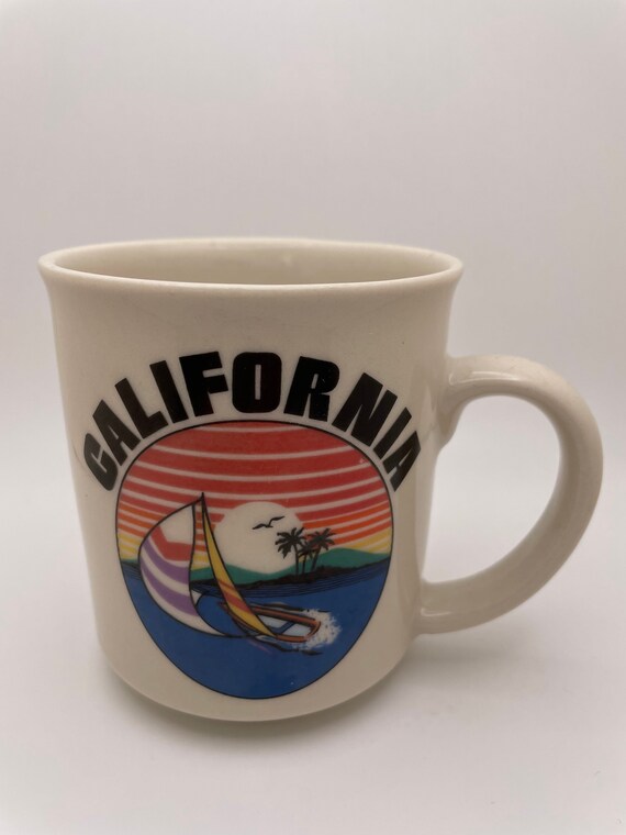 Vintage California Ceramic Mug / Retro Vibes Coffee Cup / CA Lover Sailboat Mug / Vintage Kitchen