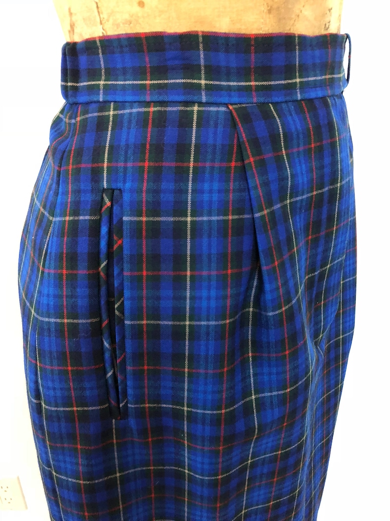 Vintage 60s Pendleton Originals Blue Plaid Skirt Long Wool Skirt 1960/'s Long Pencil Skirt with Pockets Fall or Winter Size 10 Skirt