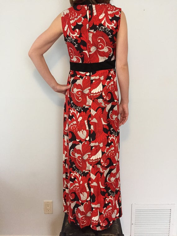 Vintage 60s Red, Black and White Maxi Dress / One… - image 3