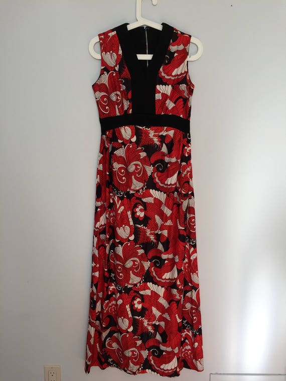 Vintage 60s Red, Black and White Maxi Dress / One… - image 4