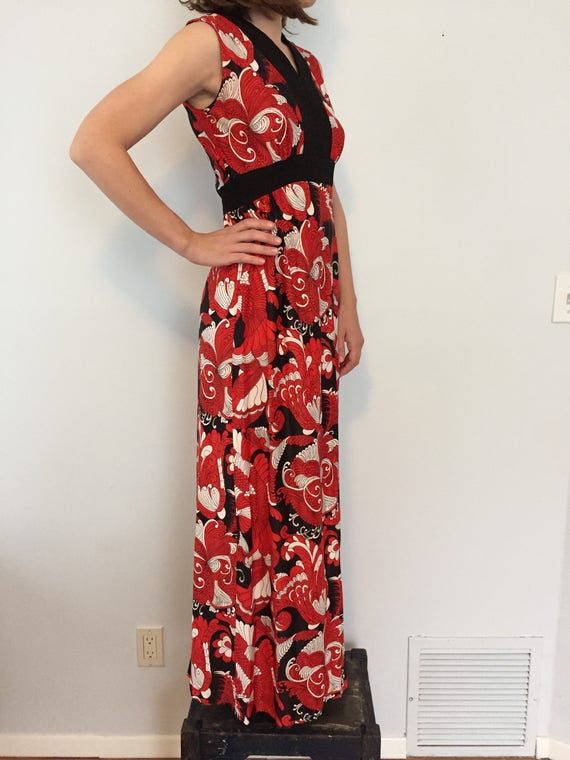 Vintage 60s Red, Black and White Maxi Dress / One… - image 2