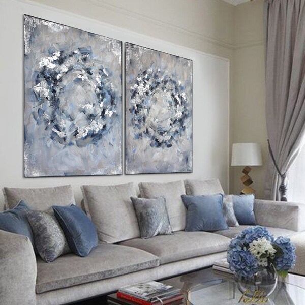Blue and Silver Wall Art Etsy
