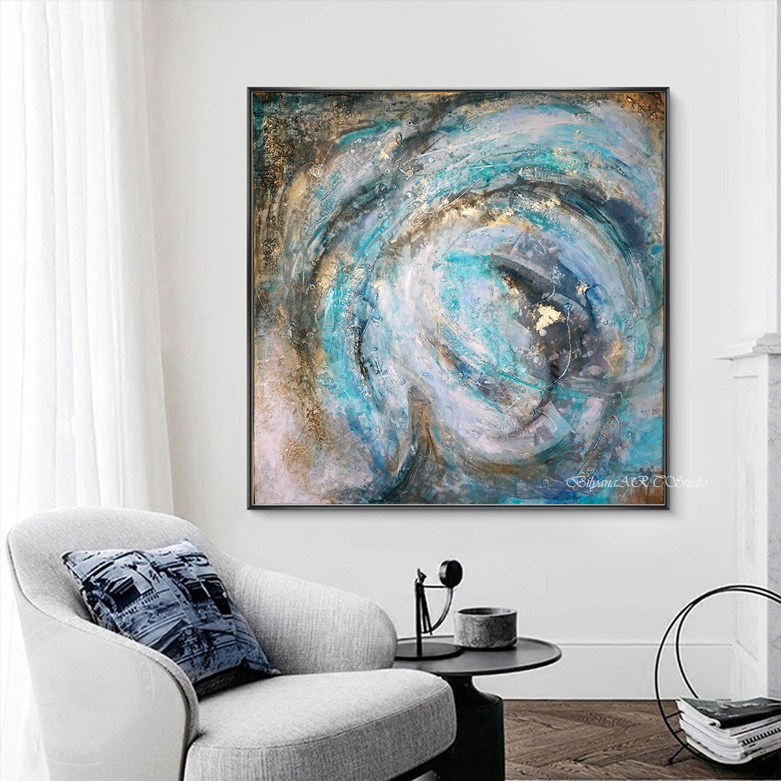 Waves of Blue Large Abstract Blue Green Gold Gray Modern - Etsy
