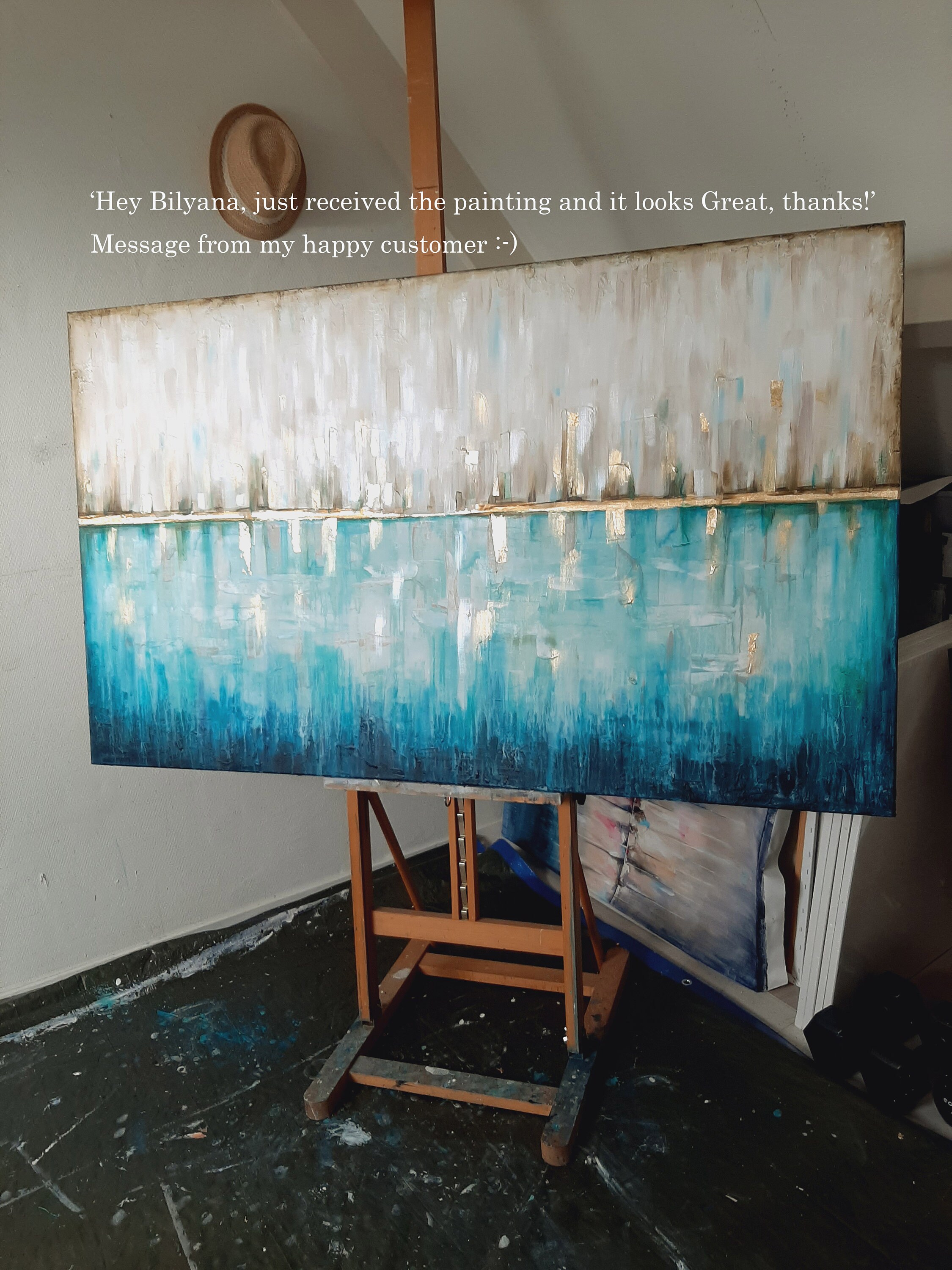 Reflections I Large Teal and Gold Painting Original Abstract Etsy