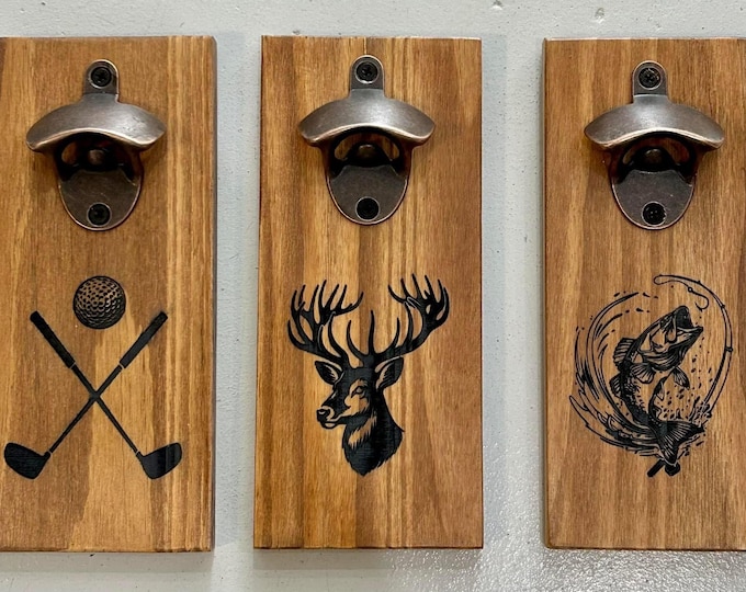 Personalized Wood Bottle Opener: Wall Mounted With Magnet Top Catcher