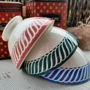 Antique DIGOIN Jacquot coffee bowl, red & green geometrical bowls, Antique French country bowl, French BLUE Digoin Jacquot bowl 1930's