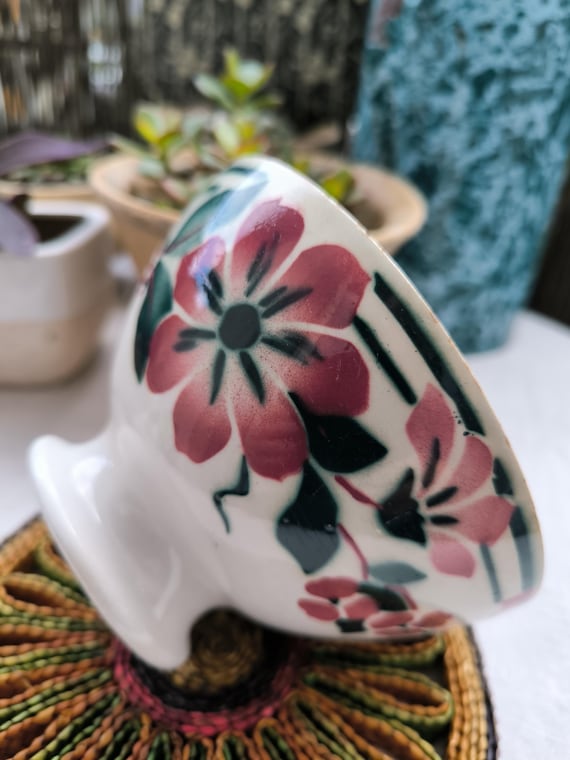 フランス アンティーク カフェオレボウル ピンクのお花柄 3個セット 1点あり！フリルの足が可愛い小さなカフェオレボウル フランス