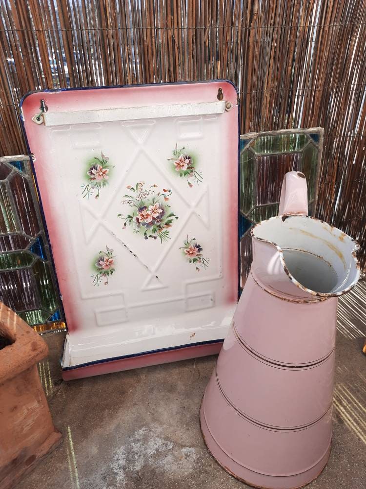 Rose, Fleurie, Porte Ustensiles Émaillé, Pensées, Cuisine Française, Japy Émail, Tole Émaillée, Vint