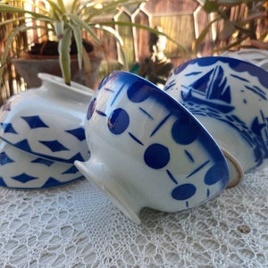 Badonviller French blue coffee bowls / French stenciled bowl / antique blue bowl sold by the unit