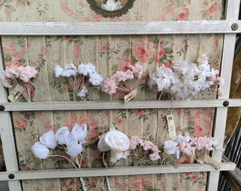 A charming antique bouquet of fabric and tulle flowers for hats, circa 1900 , white and pink flowers French millinery 1900's