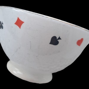bol de café au lait italien vintage,décoration en noir et rouge avec de cartes à jouer, Società Ceramica Richard, bol en céramique italienne