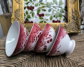 DIGOIN Large antique coffee bowl, French antique cherry bowl, antique red bowl, glazed ceramic bowl, French country bowl, Vintage 1940