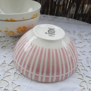 DIGOIN French antique coffee bowls, Digoin bowl yellow clovers, Digoin bowl with pink stripes, vintage French bowls Digoin, collection bowl