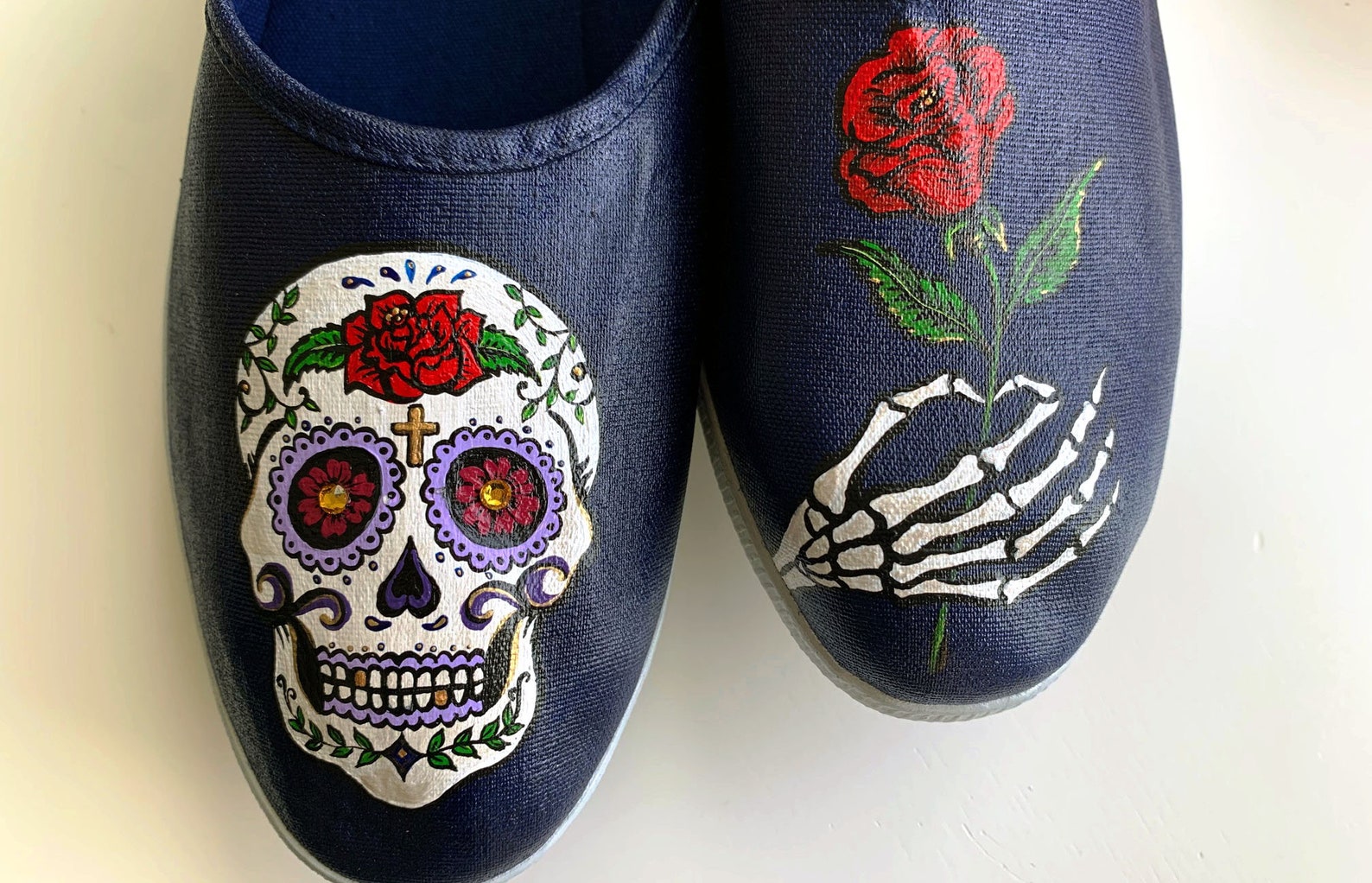 Hand Painted Dia De Los Muertos Shoes Women's Mules Etsy
