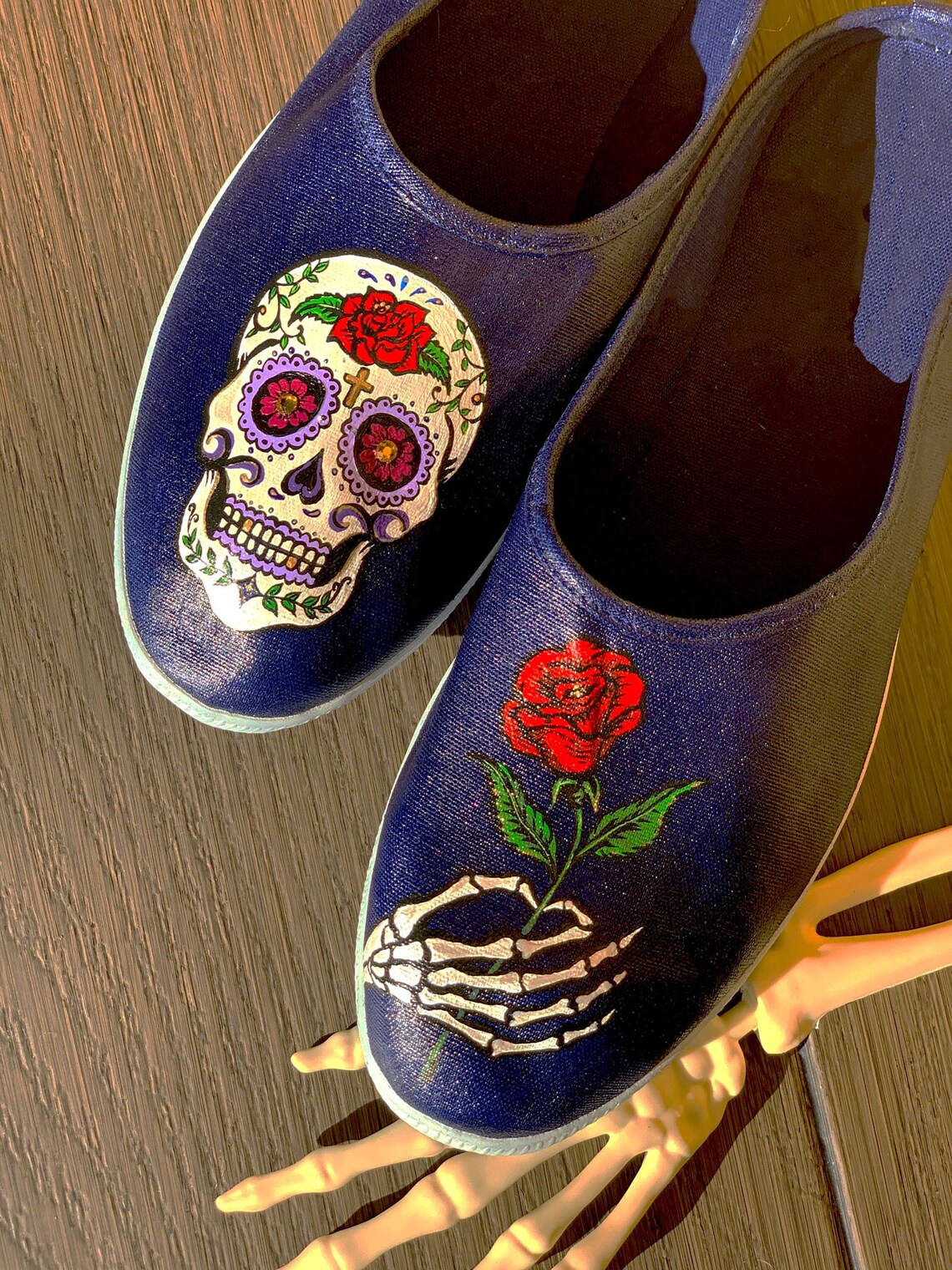Hand Painted Dia de Los Muertos shoes Women's Mules Etsy