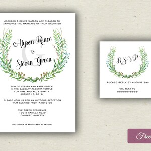 Wreath Greenery Rustic Wedding Invitation Sets Printed