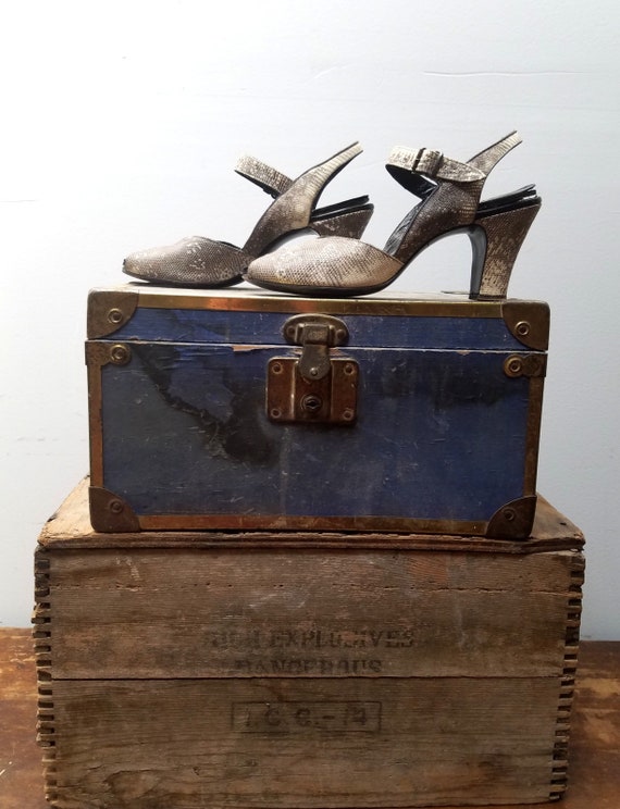 1940's Peeptoe Snakeskin High Heel Pumps