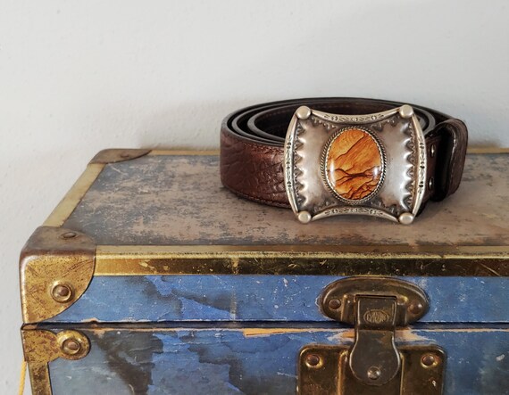 Vintage Navajo Sterling Silver Jasper Belt Buckle