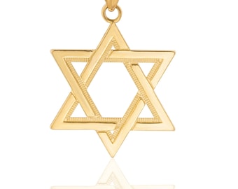 14k Solid Yellow Gold Star of David Pendant: Minimalist Magen David