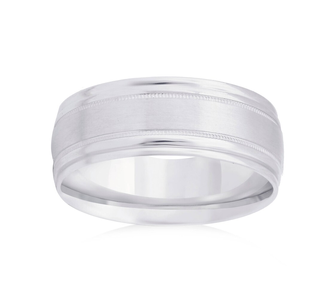 Personalized Wedding Band 14K White Gold 8mm Satincenter With