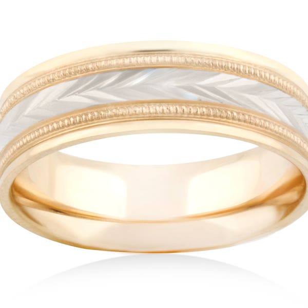 Personalized 14K Yellow & White Gold Wedding Band - 6mm Classic Design