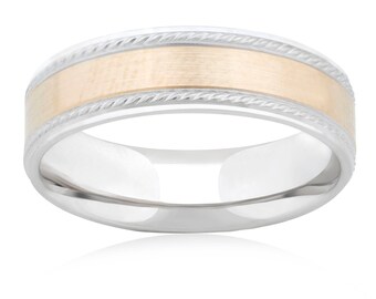 Personalized 14K Yellow/White Gold Wedding Band with Milgrain (6mm)