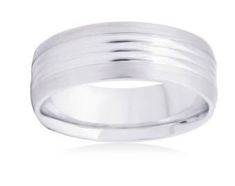 Alliance personnalisée pour homme en or blanc 14 carats - Satinée et polie, 6 mm