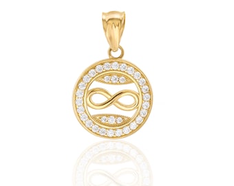 14k Solid Gold Infinity CZ Pendant - Eternity Yellow Gold Charm - Circle Infinity Symbol Pendant
