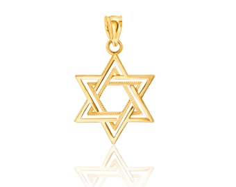 14k Yellow Gold Star of David Pendant: Magen David Charm