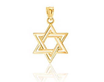 14k Real Yellow Gold Star of David Pendant- Magen David Charm- Jewish Star- For Men/Women