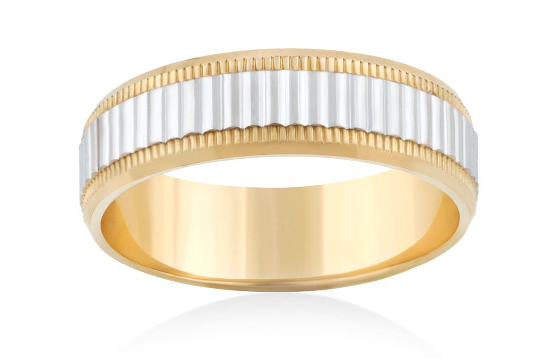 14K White-Yellow Gold 6mm - Two Tone Men's Wedding Band In Satin Finish Mbm0131 60m4jjj - Foto 2