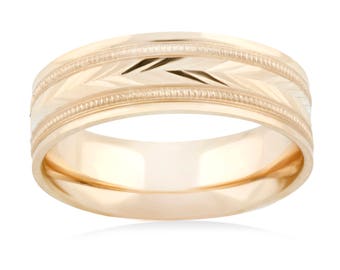 Personalized Wedding Band ~ 14K Yellow Gold 6mm Design Wedding Band
